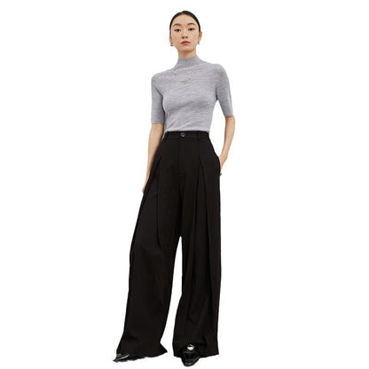 Semi-Turtleneck Wool Sweater Women Slim Fit Three-Quarter Sleeve Knit Top