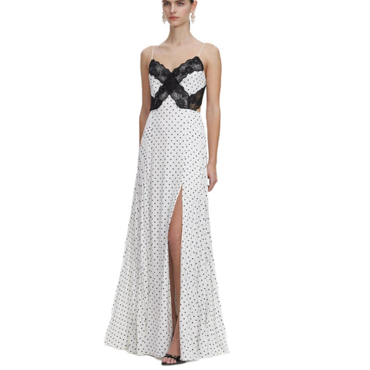 Lace splicing polka dot suspender split skirt French retro dress vacation style dress