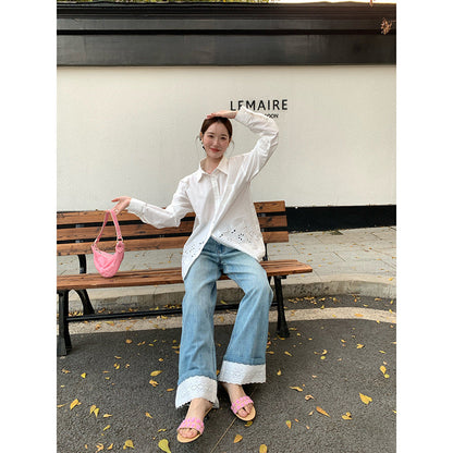 Lace Hollow Loose Design Chic Shirt