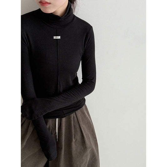 Soft waxy turtleneck slim-fit elastic inner bottoming shirt women's autumn new Korean standard T-shirt stacked top