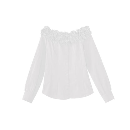 Heavy Industry Flower Pinch Pleated Waist Shoulder Shirt Women