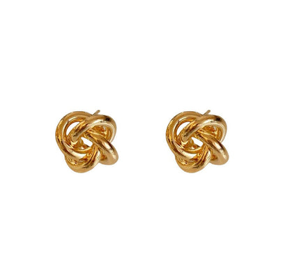Winding twist Japanese and Korean simple design stud earrings niche versatile hollow earrings metal kink cold wind women's earrings
