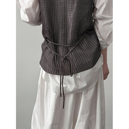 Design sense hollow strap drape knitted vest women
