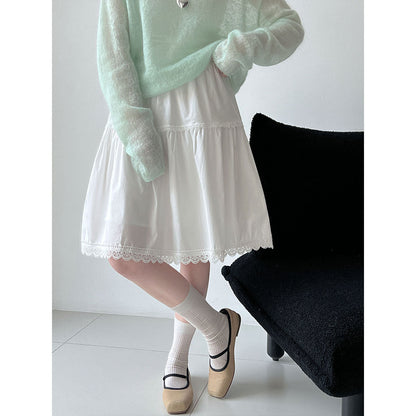 High waist A word thin Korean lace splicing skirt women's 26 early spring new gentle and versatile skirt