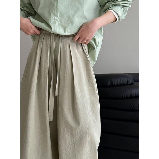Japanese simple elastic waist drawstring hanging casual pants women's early spring new loose wide-leg trousers