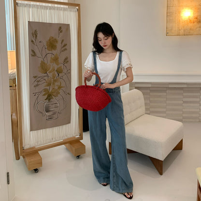 Women's Wide-Leg Straight Tencel Denim Overalls