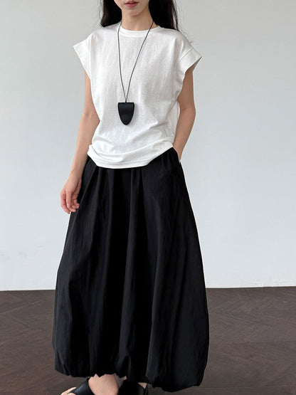 Three-dimensional Xiaofei sleeve wide shoulder meat covering versatile T-shirt women's summer new high-end slim short-sleeved top