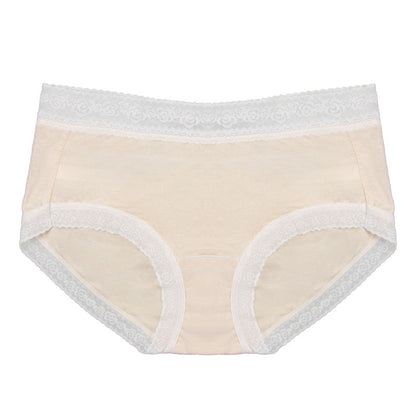 40S cotton lace-trimmed women's underwear mid-waist cotton bottom crotch hip-wrapped quick-drying breathable briefs