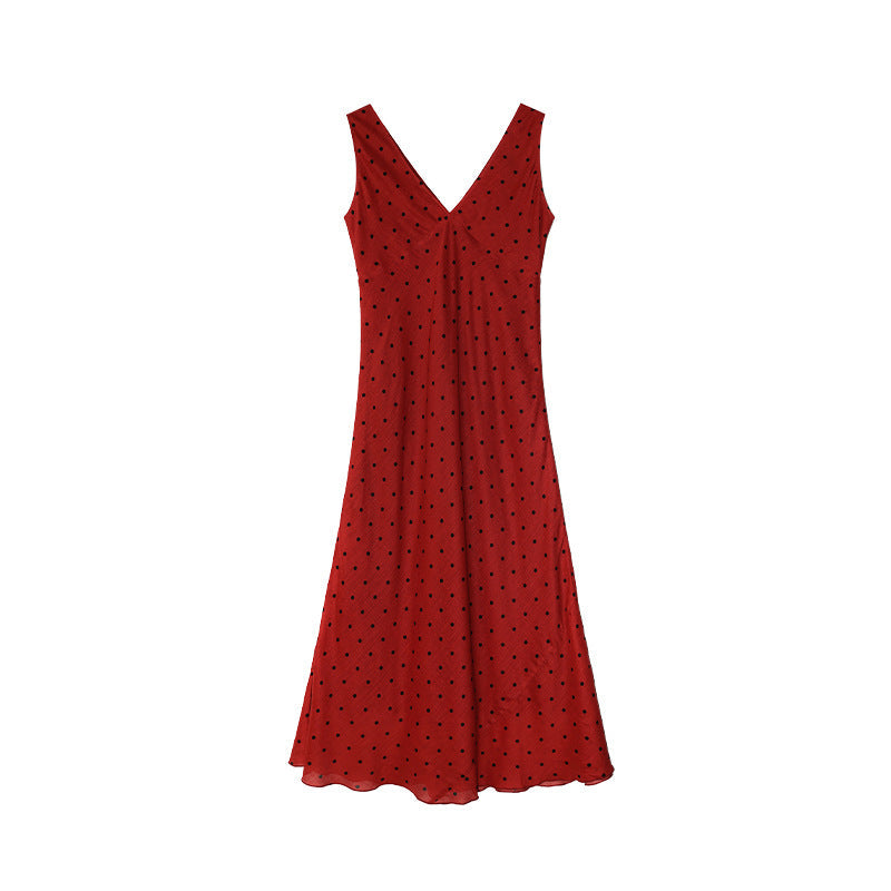 Early Spring Korean Sweet Age Reduction Skinny Polka Dot V-Neck Sleeveless Dress