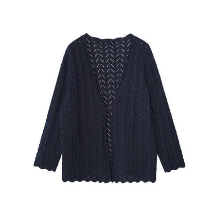 Holiday style high-count cotton long-sleeved stacked cardigan sweater
