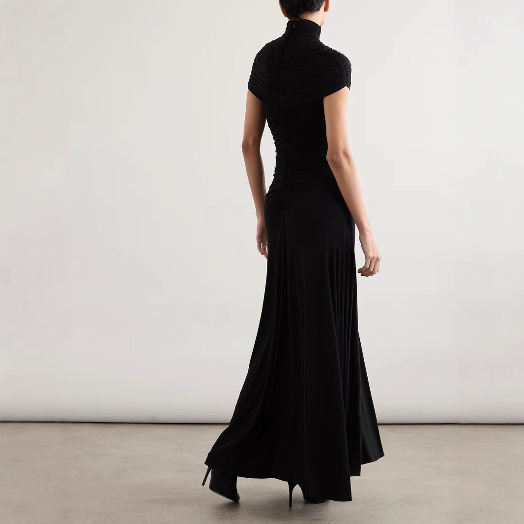 Temperament Crew Neck Pleated Dress Fashion INS Vacation Style Long Dress