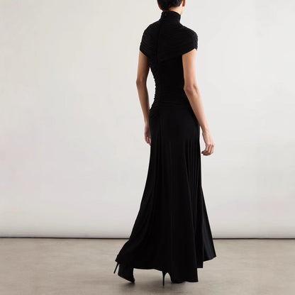 Temperament Crew Neck Pleated Dress Fashion INS Vacation Style Long Dress