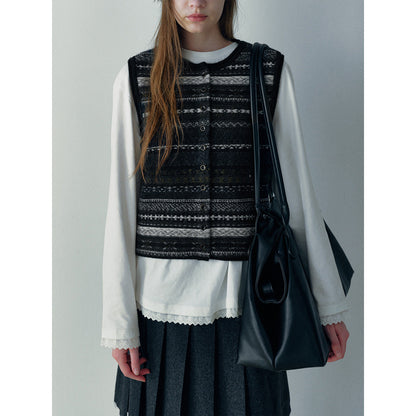 Winter new casual crew neck wool Fair Island floating thread jacquard cardigan vest