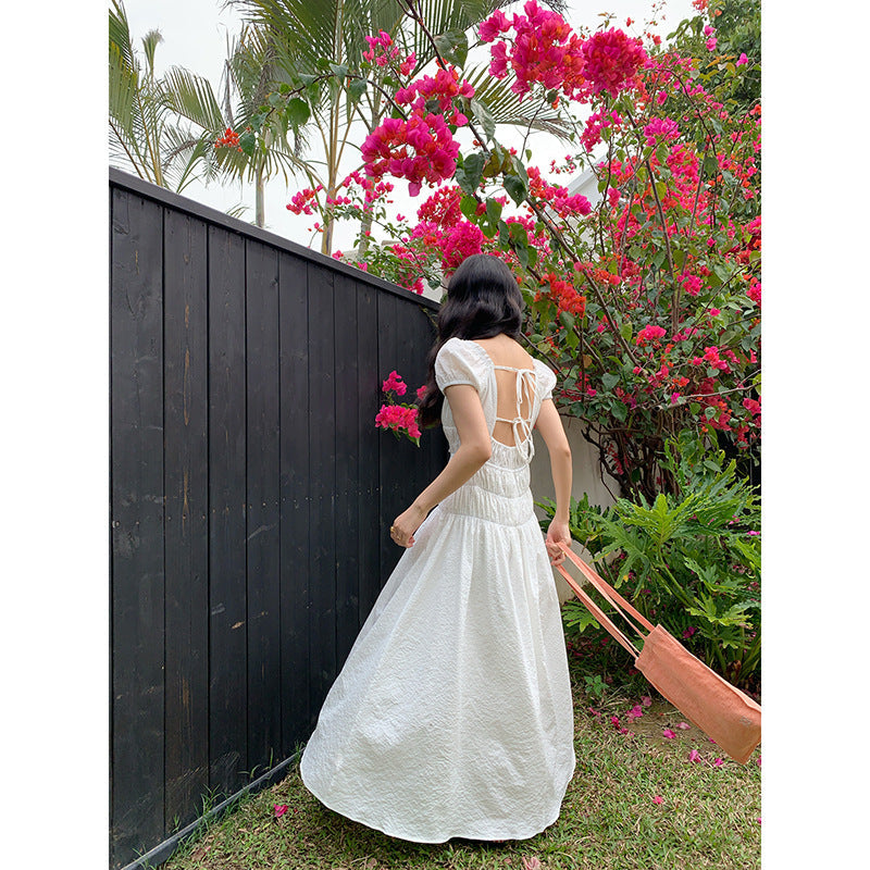 Lace-Up Square Neck Maxi Dress
