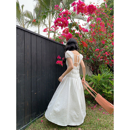 Lace-Up Square Neck Maxi Dress