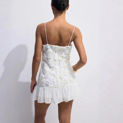 Three-dimensional floral chiffon dress