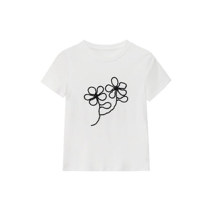 Sweet age-reducing slim-fitting and thin shoulder short-sleeved T-shirt