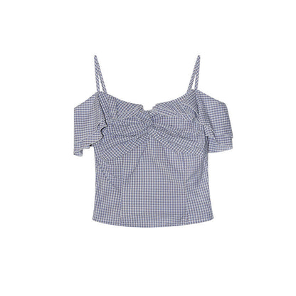 French Sweet Age Reduction Kink Plaid Suspender Tub Top