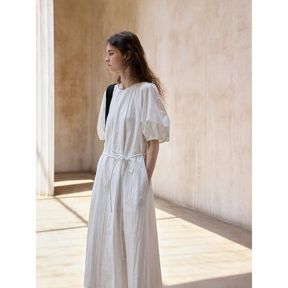 Summer long dress with shoulder sleeves and straps