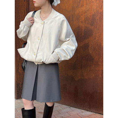 Korean retro stand-up collar jacket women's early spring new silhouette loose baseball jacket top