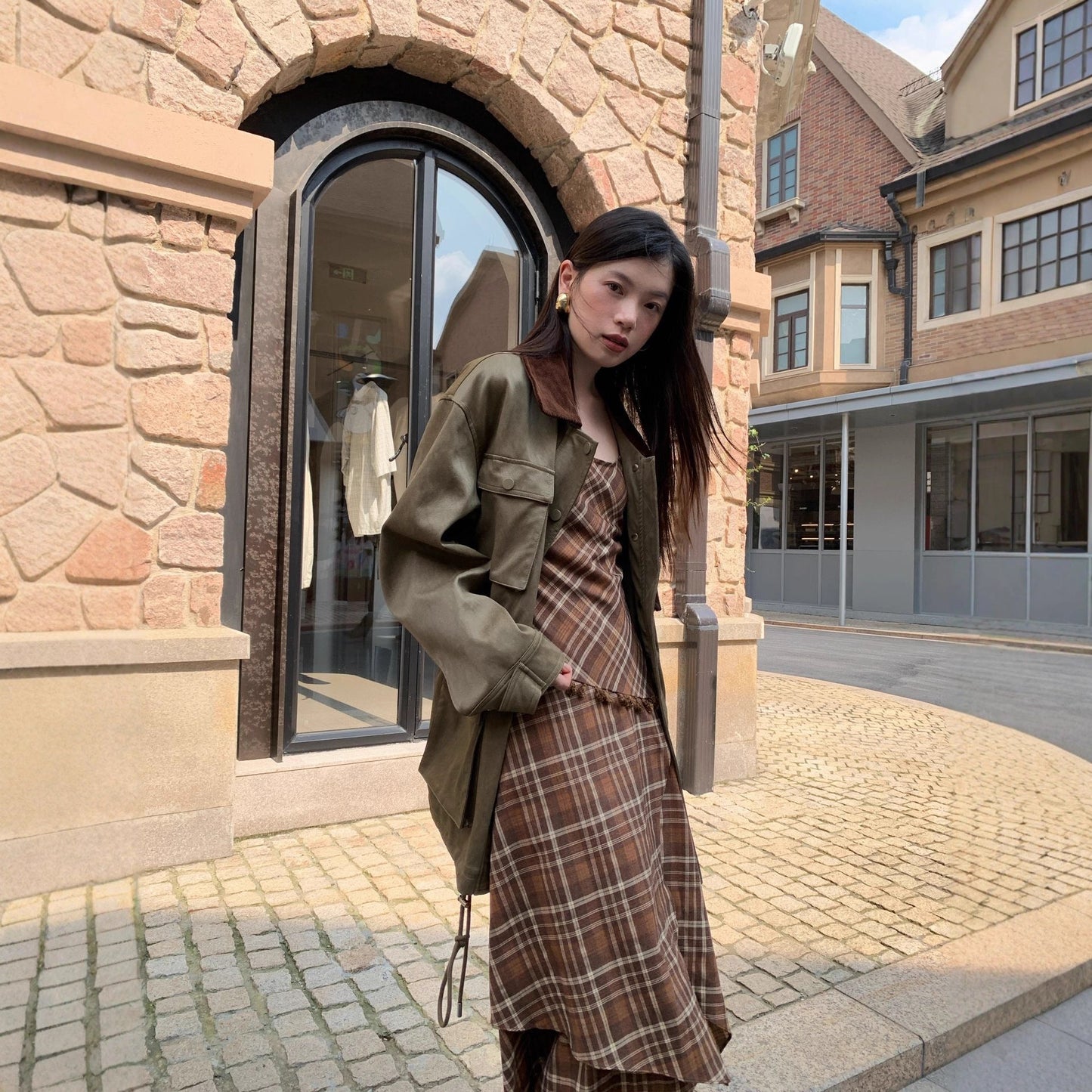 Women's Multi-Pocket PU Leather Lapel Long Sleeve Workwear Jacket