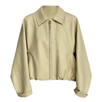Niche design sense Korean lapel leather jacket women's early spring trend versatile PU coat