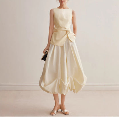 Temperament bud skirt 2026 spring and summer design sense pinch pleated hem small a-shaped skirt