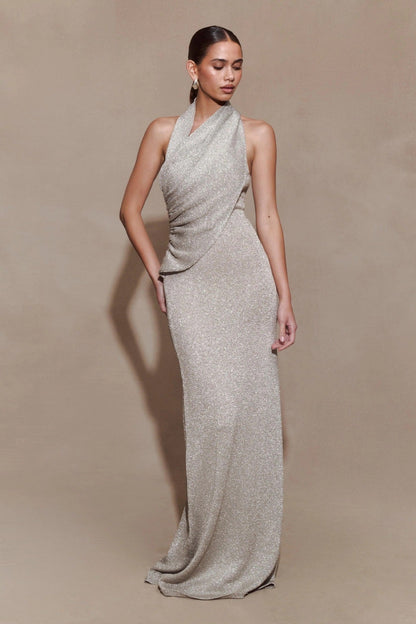 Fashion pleated diagonal neck neck knitted hip skirt backless sexy dress