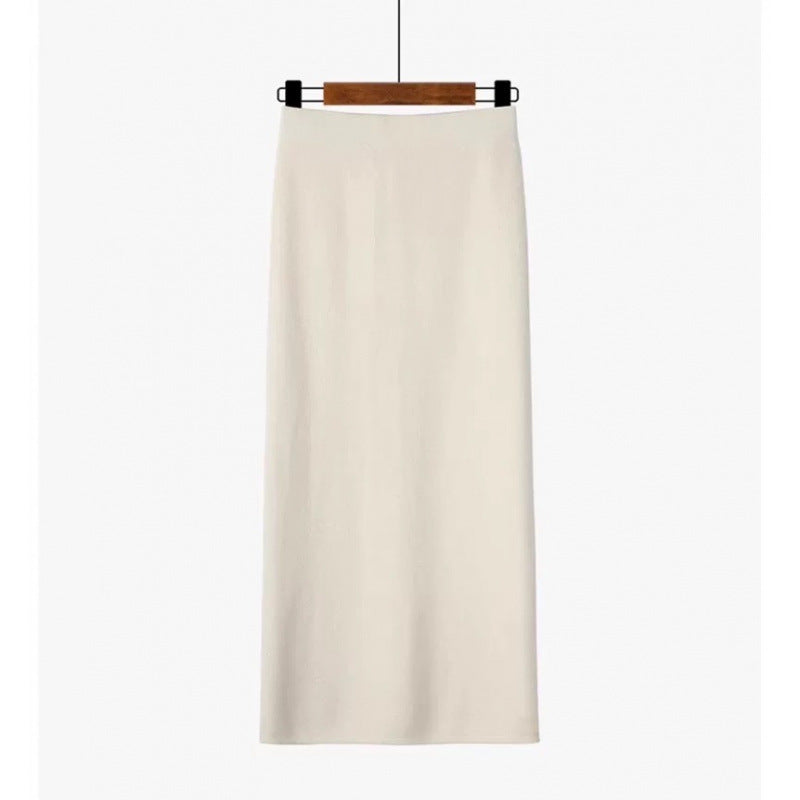 French soft waxy medium and long knitted skirt