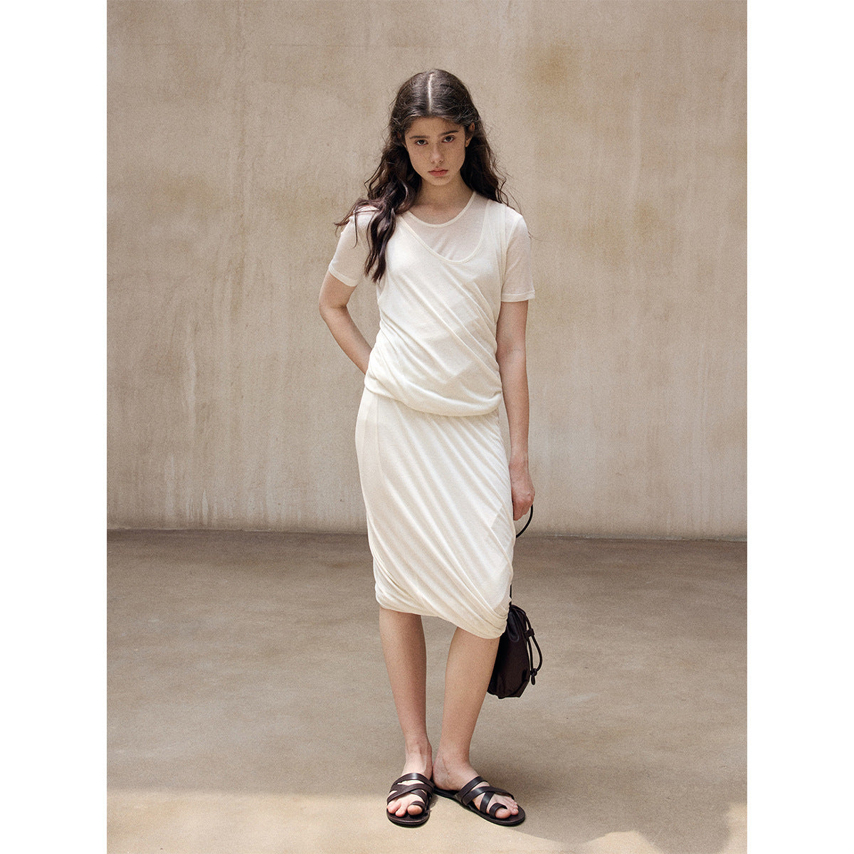Sheep wool Tencel knitted design sense irregular twist versatile medium and long skirt