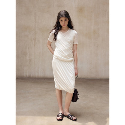 Sheep wool Tencel knitted design sense irregular twist versatile medium and long skirt