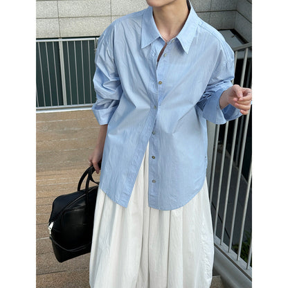 Minimalist high-end design loose long-sleeved shirt women's spring back button waist top