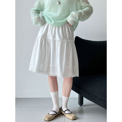 High waist A word thin Korean lace splicing skirt women's 26 early spring new gentle and versatile skirt