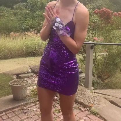 Sequin dress backless slim fashion sexy hottie hip sling short skirt tight