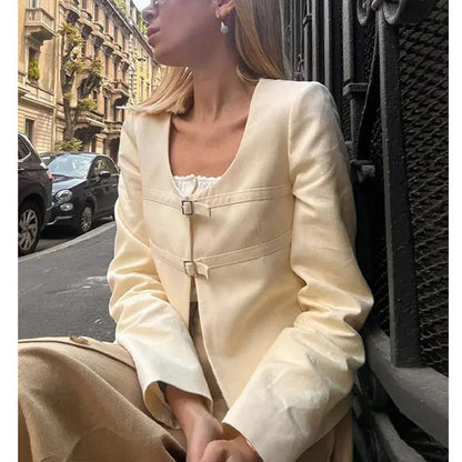 Niche long-sleeved top temperament solid color versatile short cardigan fashion autumn and winter coat women