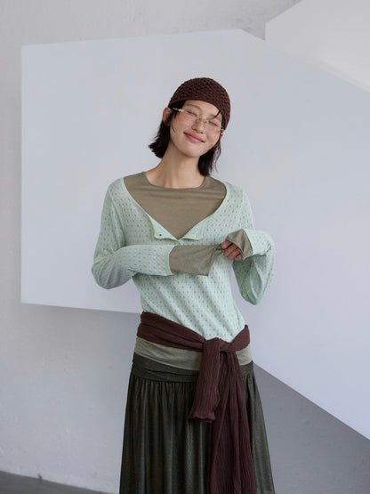 Tencel linen hollow short knitted sweater Spice girl stacked top