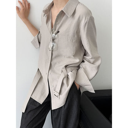 French commuter temperament cardigan with belt women's autumn new drape lazy style top shirt