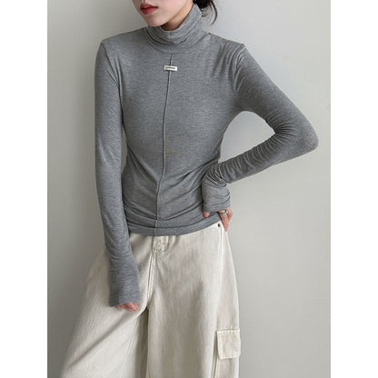 Soft waxy turtleneck slim-fit elastic inner bottoming shirt women's autumn new Korean standard T-shirt stacked top