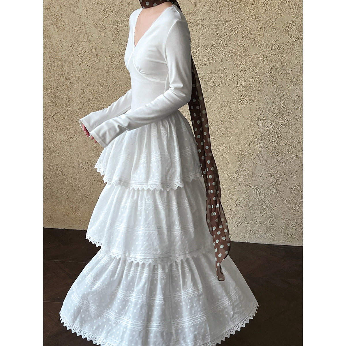 Shu ballet style cake long dress spring temperament waist bottom A word dress