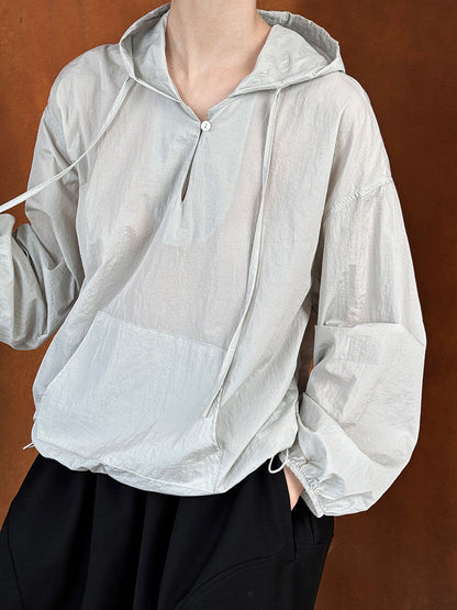 Simple hooded UPF50 + sunscreen clothing casual loose lazy long-sleeved thin pullover top women