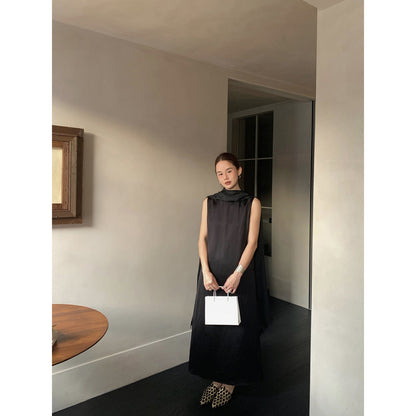 Early spring French celebrity temperament ruffle edge streamer sleeveless dress