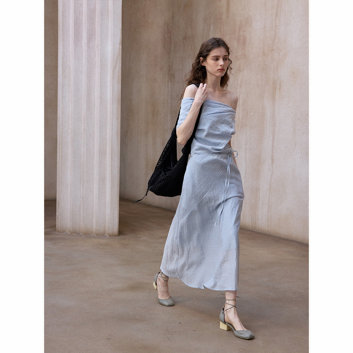 Tencel Off-Shoulder Dress Women Slim Fit Tube Top Long Irregular Hem