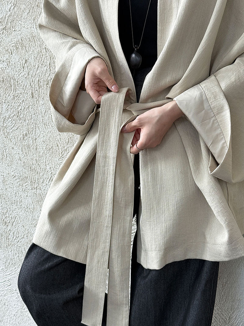 Japanese lazy daoist robe high-end women's autumn new solid color medium and long strap trench coat 8503