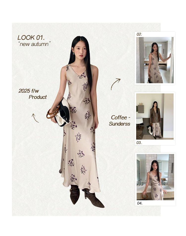 Autumn French elegant little woman temperament v-neck printed waist dress F6125