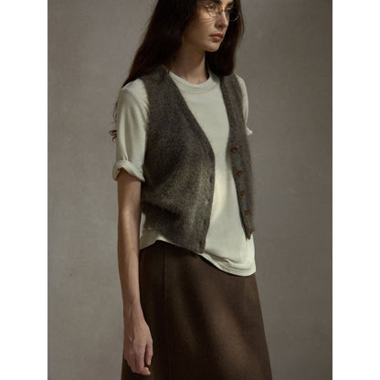 Early spring new soft fluffy mohair velvet V-neck knitted sleeveless vest cardigan