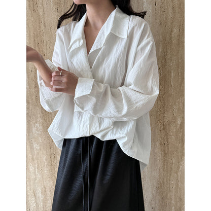 Korean slightly wrinkled texture design shirt women's spring new temperament long-sleeved top