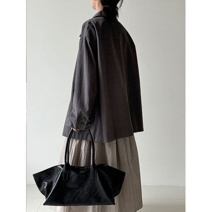 Japanese casual white trench coat women's spring new loose lapel casual cargo coat