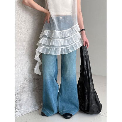 Retro wide-leg jeans for women's 26 early spring new models with belt versatile and thin flared pants