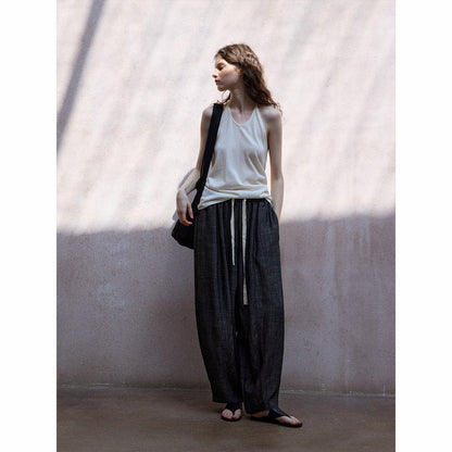 Summer cool and breathable linen imitation denim elastic waist commuting versatile casual balloon pants