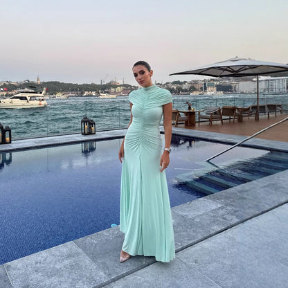 Spring new gauze mesh pleated dress temperament elegant slim hip wrap dress